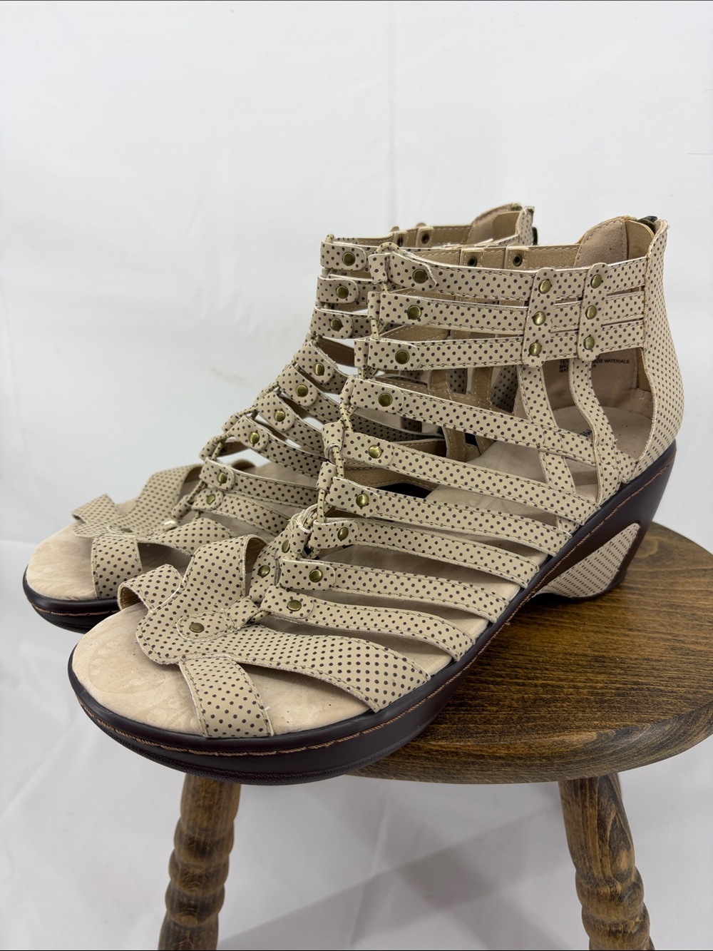 JBU Womens Nectar Polka Dot Strappy Gladiator Ankle Boots Wedge Sandals, sz 10